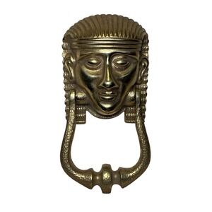 Vintage Egyptian Revival Solid Brass Door Knocker Pharaoh Mask Heavy Cast MCM